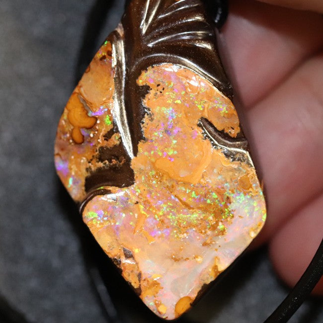 Australian Opal Boulder Drilled Greek Leather Pendant Necklace 76.50 cts