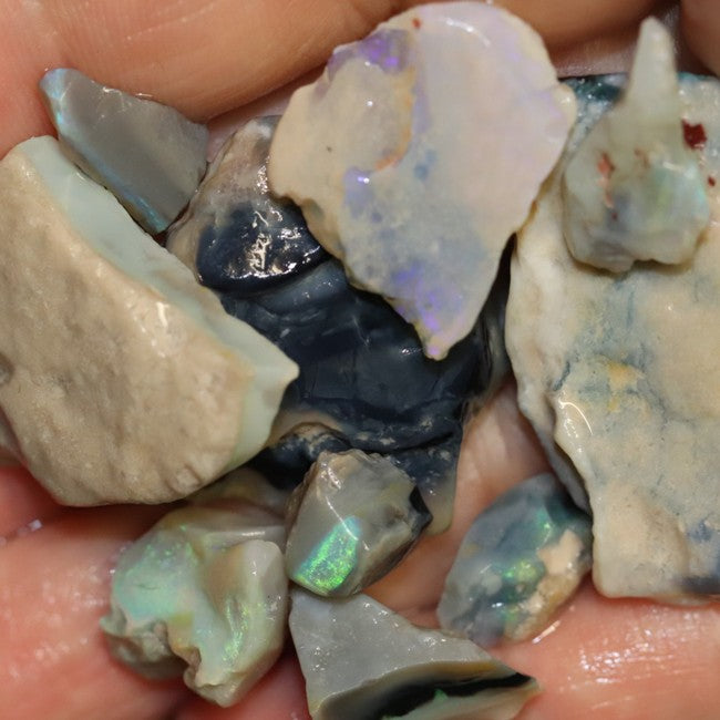 Australian Solid Semi Black Opal Rough, Lightning Ridge Parcel, Red Green Blue Stones