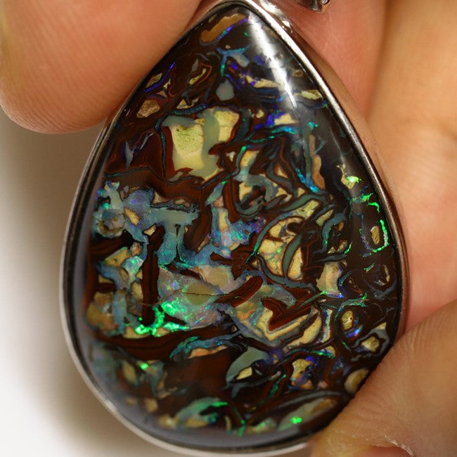 12.97 g Australian Boulder Opal with Silver Pendant : L 43.6 mm