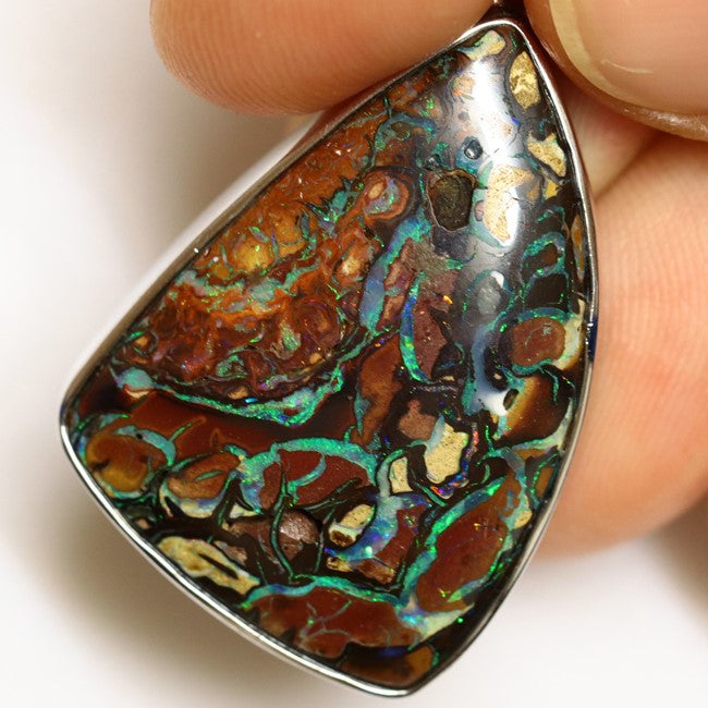 Australian Boulder Opal with Silver Pendant