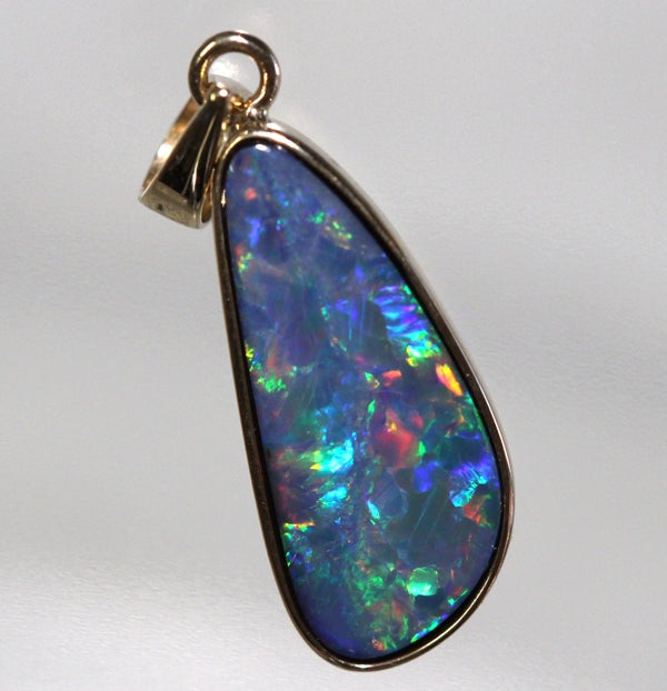 Opal Pendant Australian Doublet Bright 14k GOLD Jewelry 1.19g 23.8mm